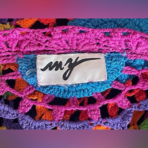 90's Vintage Colorful Grandma Crochet Long Sleeve Sweater - Picture 4 of 5